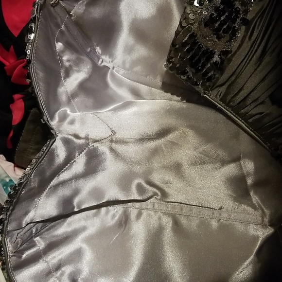 Silver Sequin gown with Satin Cinched Waist and Cr - Picture 10 of 11